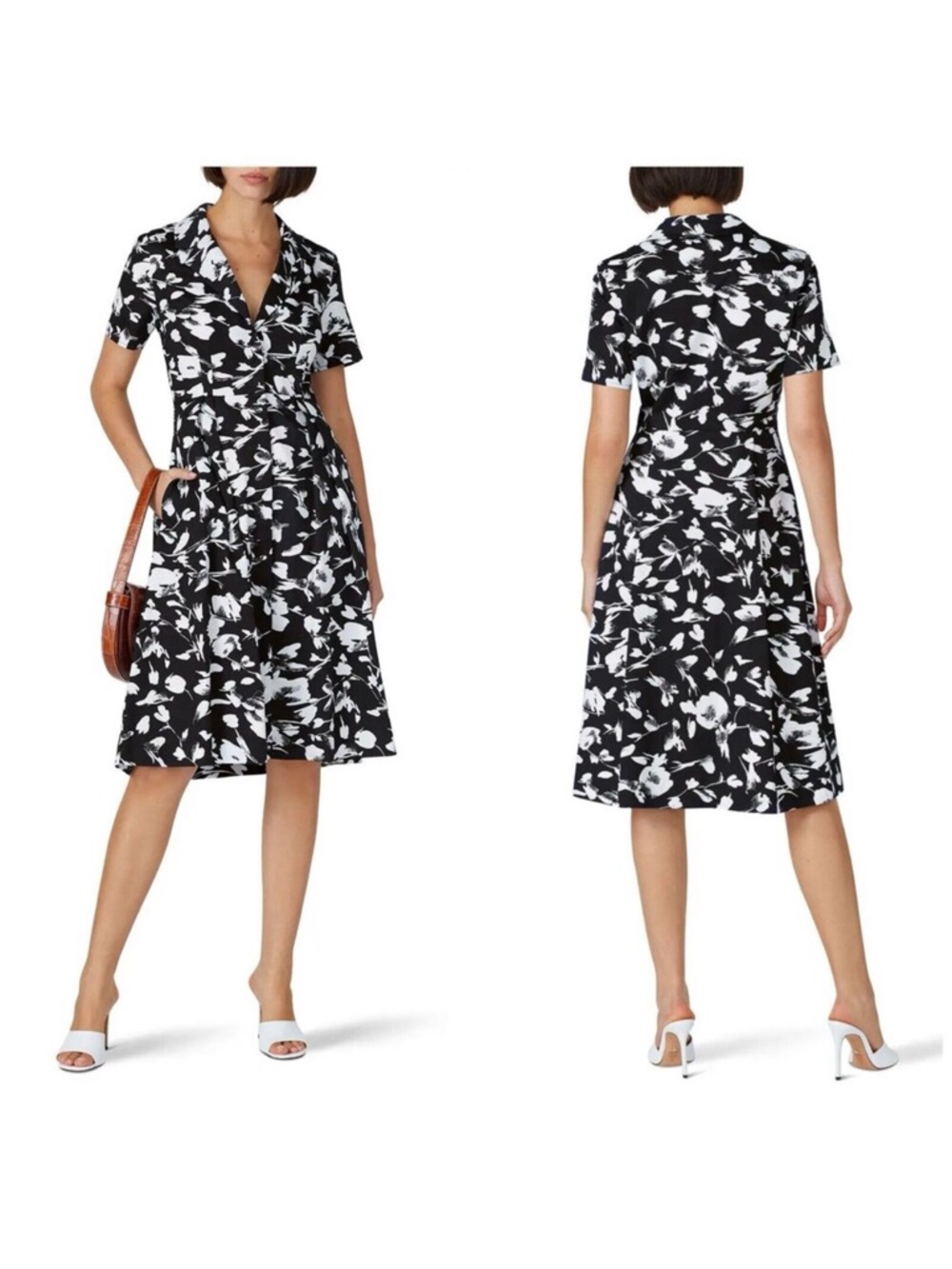 Jason Wu Black and White Floral Wrap Midi Dress 100% Cotton